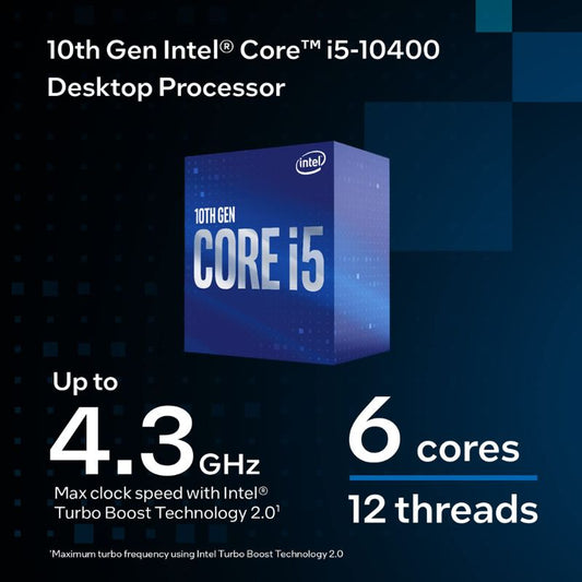 Intel Core i5|10400 10th Gen Desktop Processor | 6-Core | 12-Thread, Up to 4.3 GHz Turbo|LGA1200 Socket|DDR4 Support Integrated UHD Graphics 630  Reliable & Efficient CPU for Everyday Use and Gaming