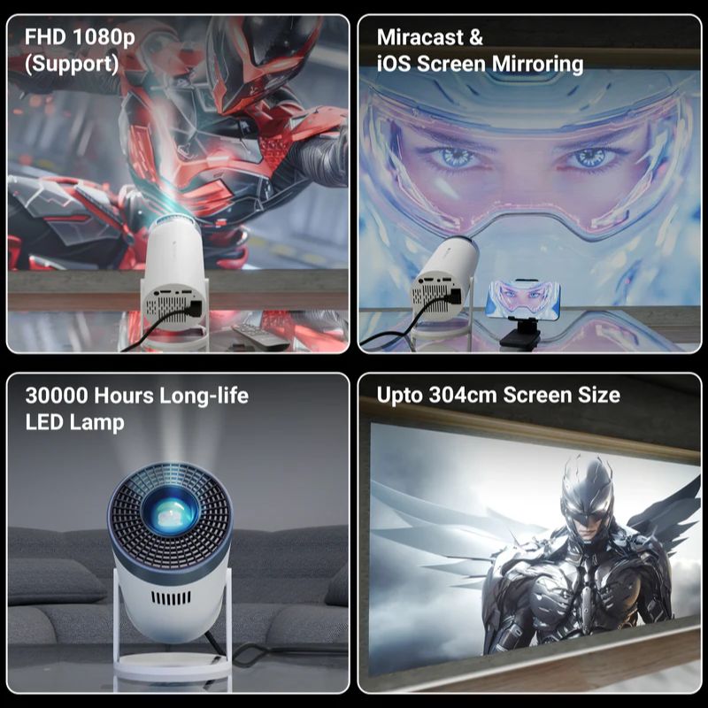 ZEBRONICS PixaPlay 62 Smart LED HD Projector (ZEB‑JLP 3) – Android 11, Wi-Fi, Bluetooth, Screen Mirroring, Built-in Speaker (White + Blue)