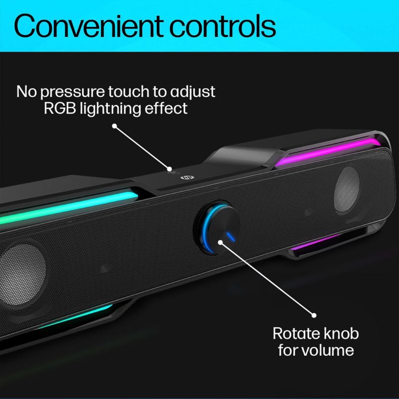 HP DHE-6002 Wired Speaker | USB Powered Multimedia Desktop Speaker | Stereo Sound Computer Speaker for PC Laptop Desktop Mobile | Compact Wired Speaker with Volume Control for Home Office Gaming Music Entertainment