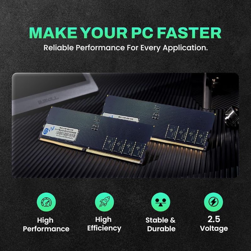 EVM 16GB DDR5 4800MHz | PC5-38400 CL40 | 288-Pin Long-DIMM Desktop RAM | 1.1V Low Power Consumption | High-Quality IC Chips | Reliable Desktop Computer Memory Upgrade