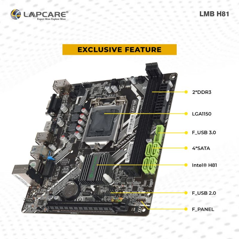 Lapcare H81 Motherboard | LGA1150 Socket| Intel Compatible CPU Support|Dual|Channel DDR3 Memory| SATA III Storage| Onboard LAN & Audio| Micro-ATX Form Factor| Ideal for Entry-Level & Budget Desktops