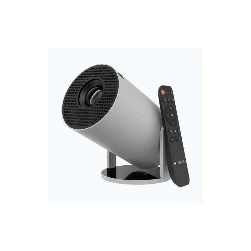 ZEBRONICS PixaPlay 73 Smart LED FHD Projector (ZEB‑QLP 5) – Android 11, Wi-Fi, Bluetooth, Screen Mirroring, Built-in Speaker (Grey + Black)