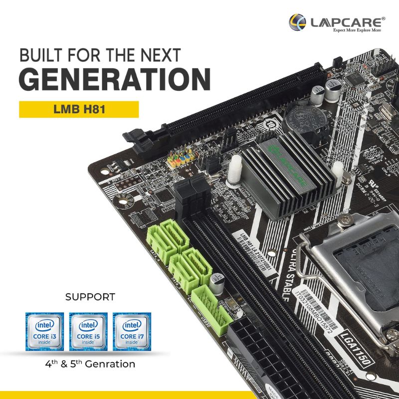 Lapcare H81 Motherboard | LGA1150 Socket| Intel Compatible CPU Support|Dual|Channel DDR3 Memory| SATA III Storage| Onboard LAN & Audio| Micro-ATX Form Factor| Ideal for Entry-Level & Budget Desktops