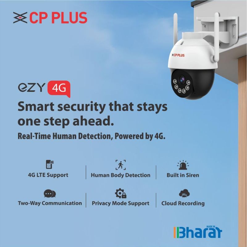 CP PLUS EZ‑S35T 4G PT Color Security Camera – 3MP, 4mm Lens, Pan-Tilt, 30M Night Vision, Two-Way Audio, Motion & Human Detection, Weatherproof, Mobile App Monitoring